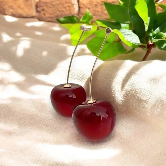 🆕️Trendy Durable Fun Resin Cherry Fashion Stud Earrings – Cute & Stylish 💕🍒 - Picture 1 of 14
